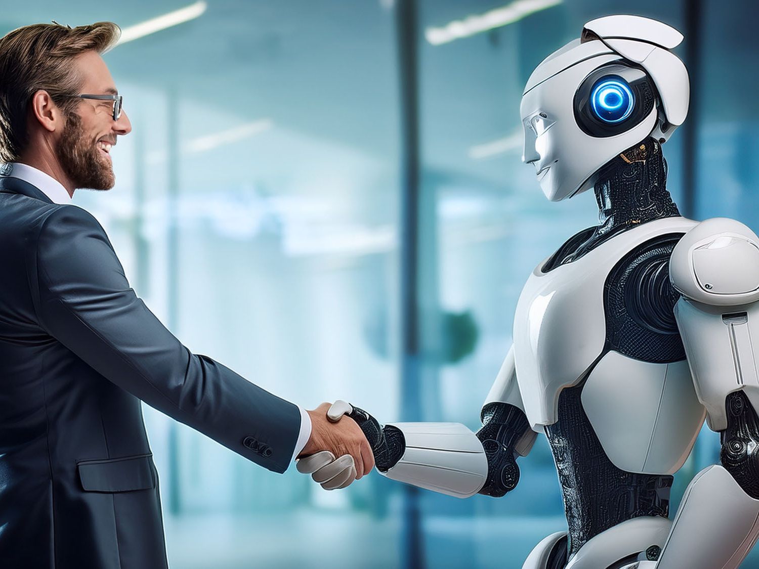 Businessman shaking hands with robot